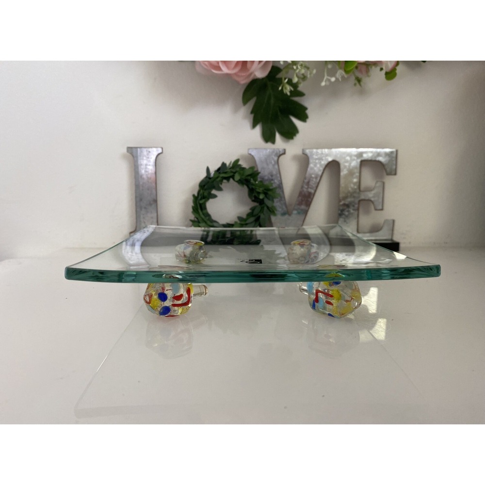 Dreidel Art Glass Platter by Prima Donna Hannukah Jewish Dish 6.5"x6.5" Holiday‎